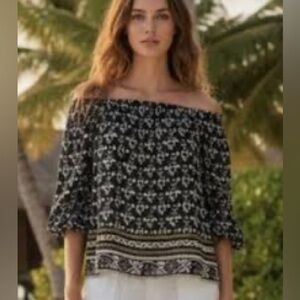 Madewell Garden House Silk Floral Off the Shoulder Boho Blouse